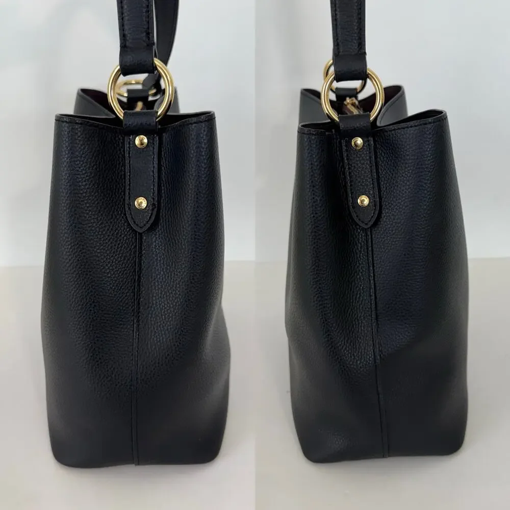 Coach Town Bucket Large Bag Pebble Leather Shoulder Crossbody Black 91122